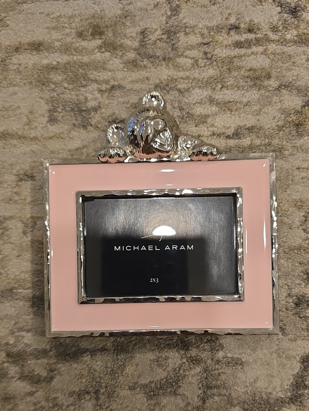 Michael Aram Pink Enamel Picture Frame with Silver Trim 2x3